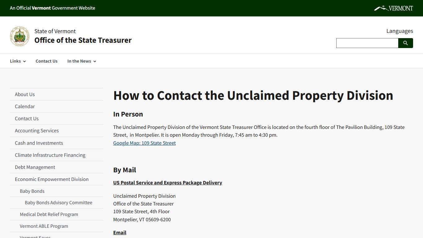 How to Contact the Unclaimed Property Division | Office of the State Treasurer