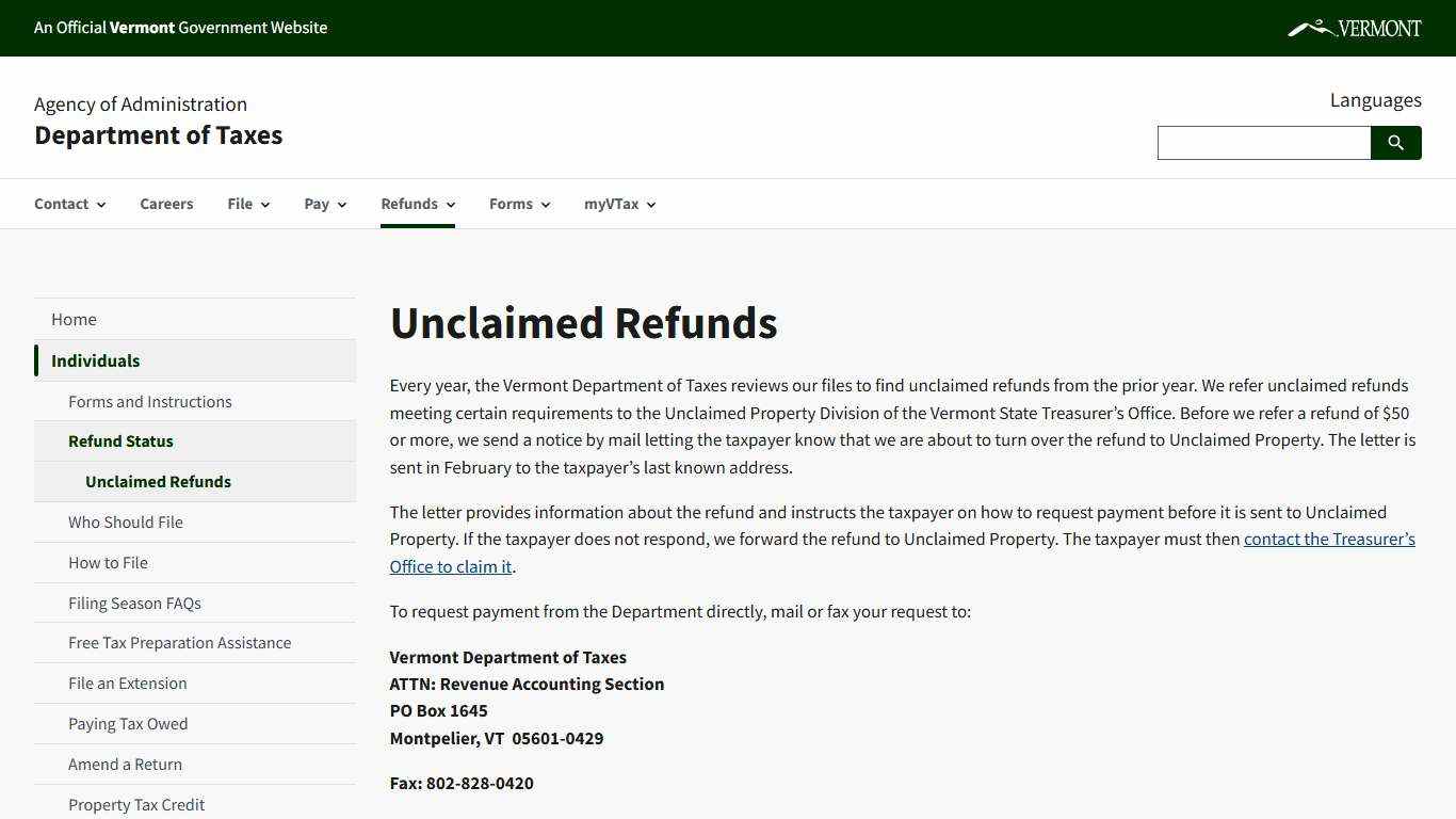 Unclaimed Refunds | Department of Taxes