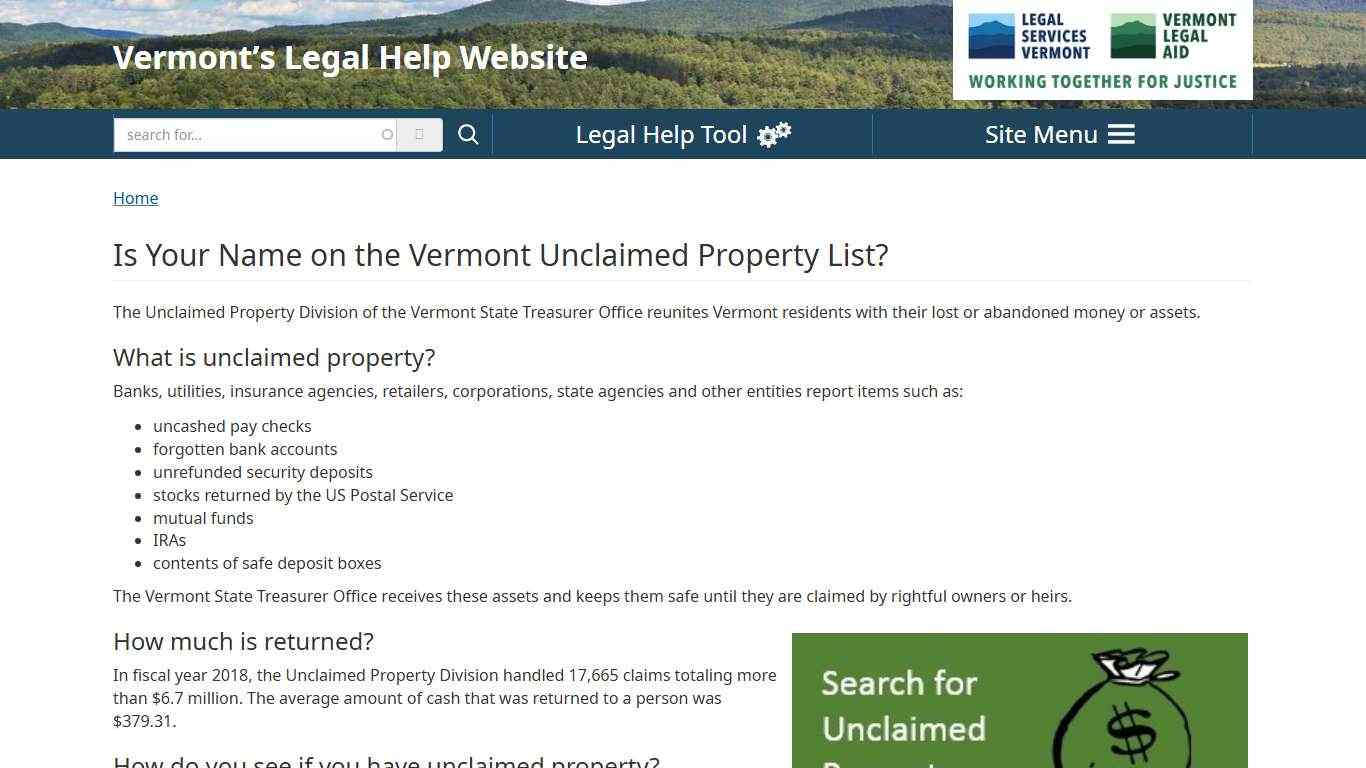Is Your Name on the Vermont Unclaimed Property List? | VTLawHelp.org