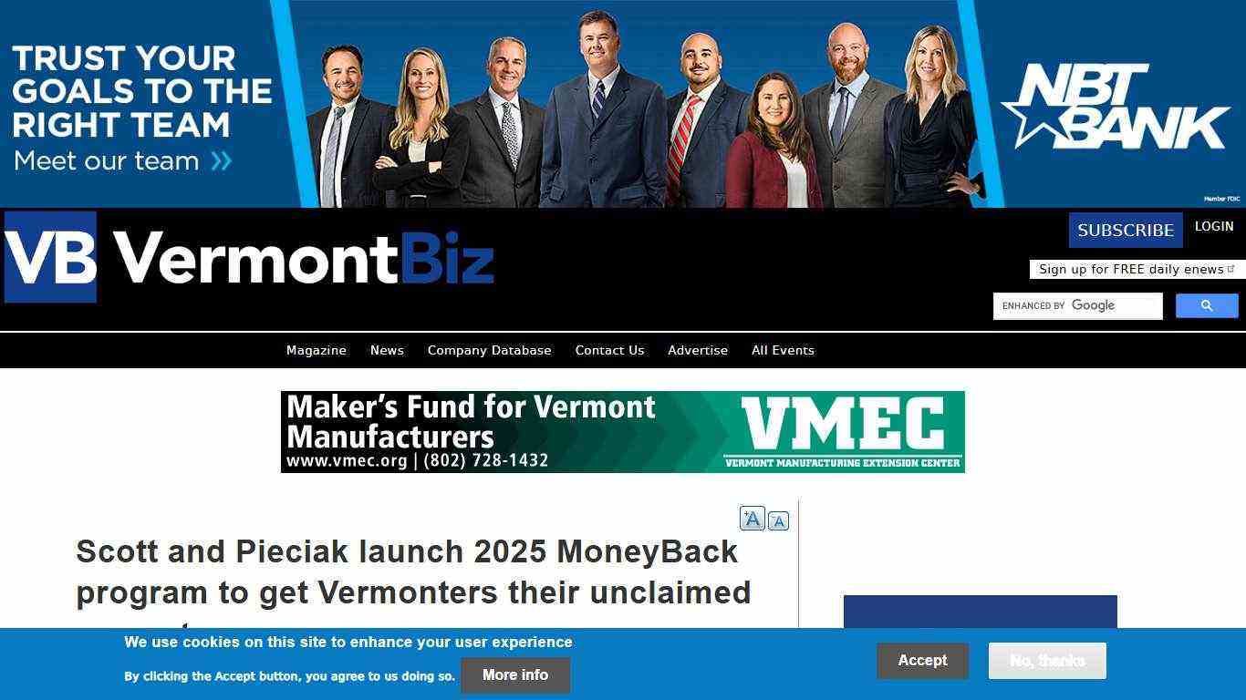 Scott and Pieciak launch 2025 MoneyBack program to get Vermonters their unclaimed property | Vermont Business Magazine